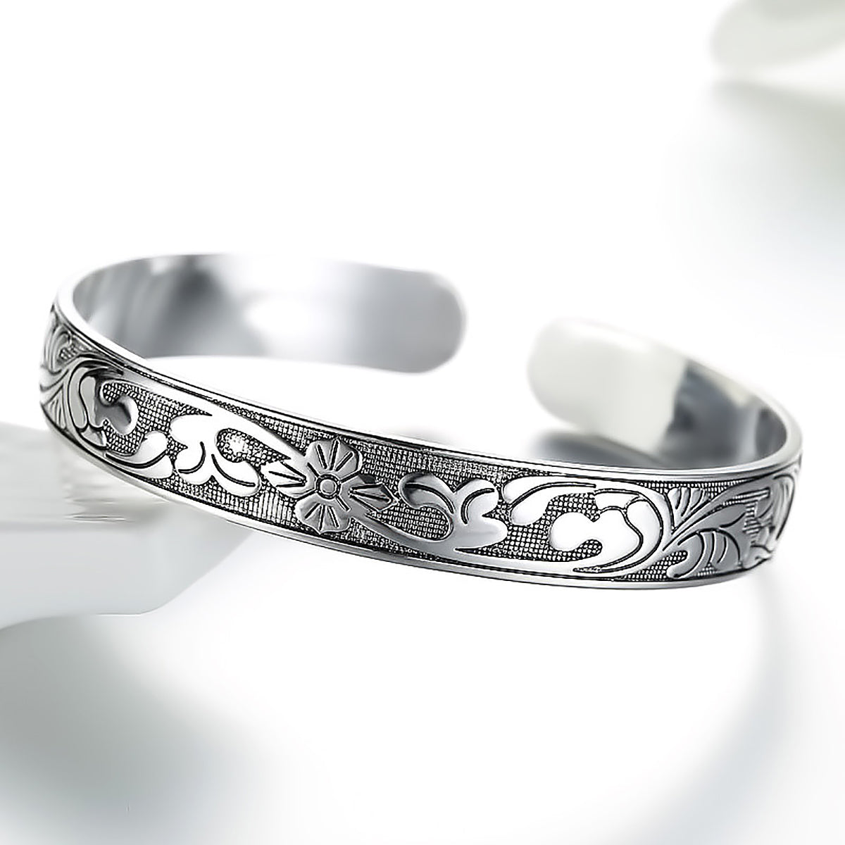 Silver Plum Blossom Vine Bangle for Women-1