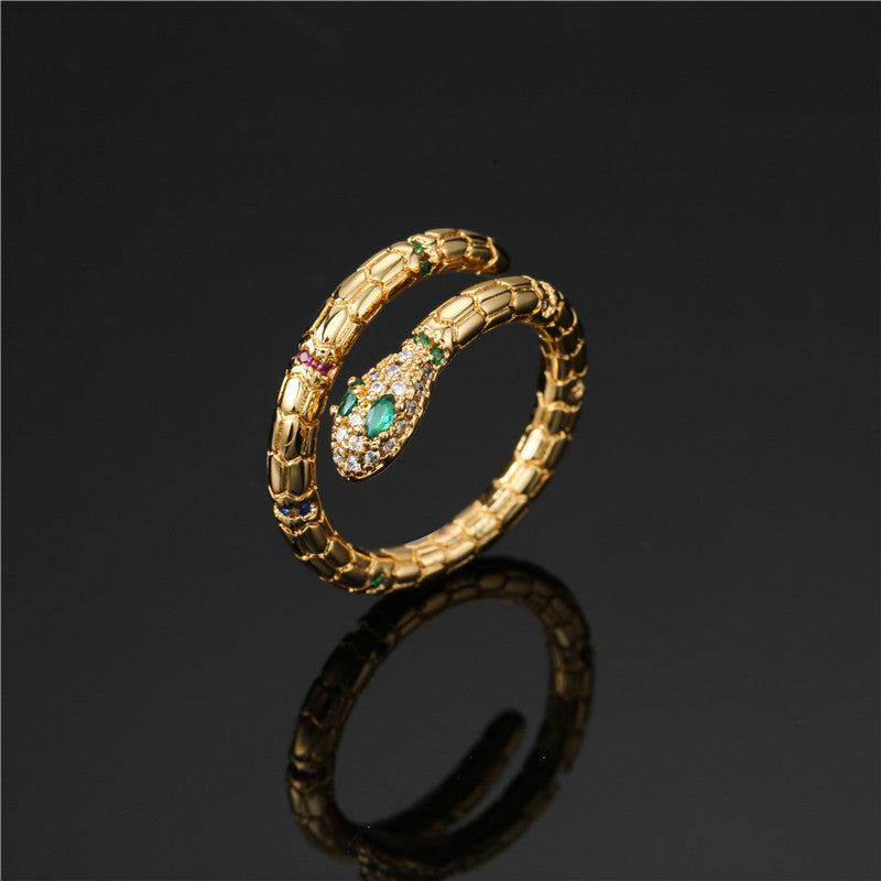 Mode Goldfarbe Schlangenring für Frauen Mädchen Verstellbarer exquisites glänzendes kubisches Zirkonia Finger Ring Hochzeit Schmuck Geschenk