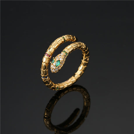 Mode Goldfarbe Schlangenring für Frauen Mädchen Verstellbarer exquisites glänzendes kubisches Zirkonia Finger Ring Hochzeit Schmuck Geschenk