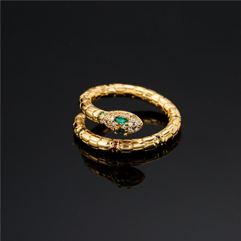 Mode Goldfarbe Schlangenring für Frauen Mädchen Verstellbarer exquisites glänzendes kubisches Zirkonia Finger Ring Hochzeit Schmuck Geschenk