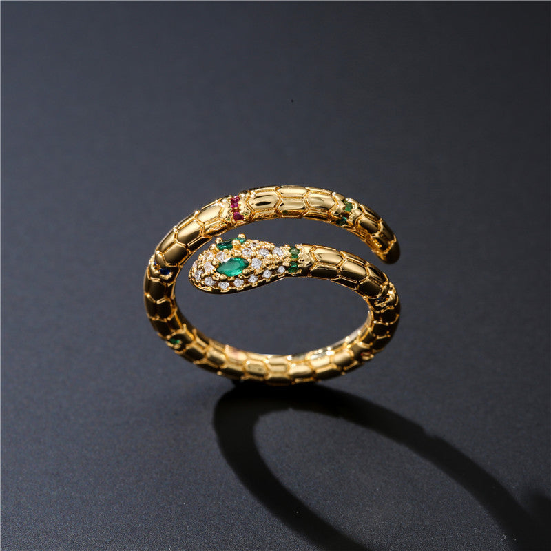 Mode Goldfarbe Schlangenring für Frauen Mädchen Verstellbarer exquisites glänzendes kubisches Zirkonia Finger Ring Hochzeit Schmuck Geschenk