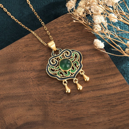 Ancient Gold Filigree Ruyi Wishful Lock Women's Necklace-2