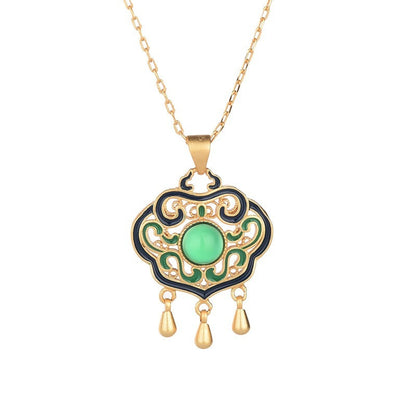 Ancient Gold Filigree Ruyi Wishful Lock Women's Necklace-5