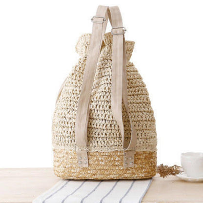 College Style Handmade Crocheted Backpack Straw Woven Bag Leisure Female Bag