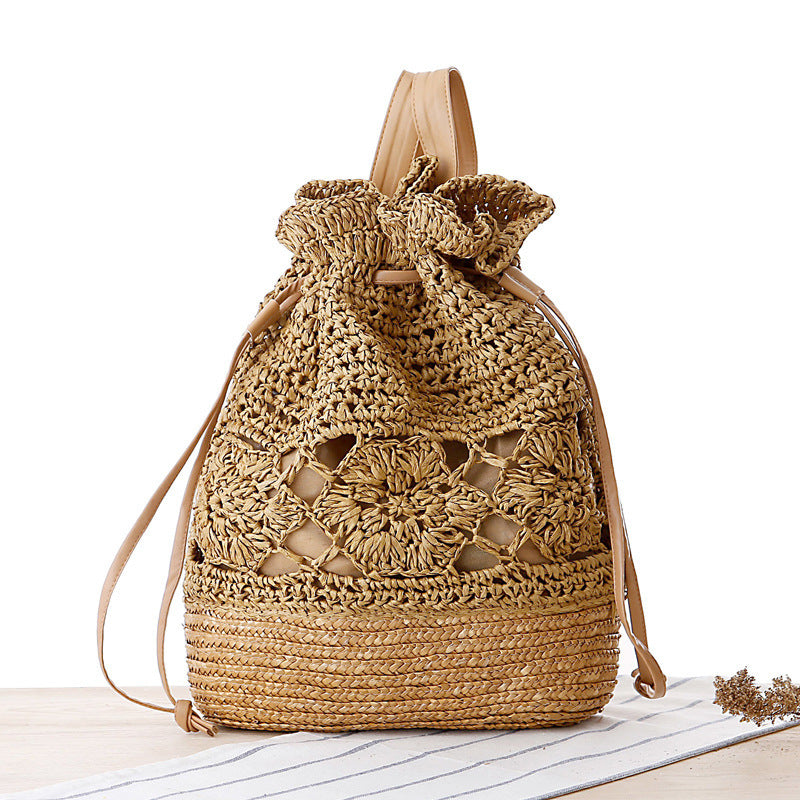 College Style Handmade Crocheted Backpack Straw Woven Bag Leisure Female Bag