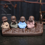 Tea Ceremony Four No Little Monks Ceramic Backflow Incense Burner-2