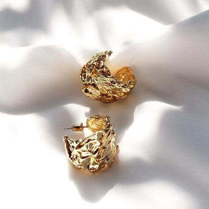 Irregular Folds Lava Earrings Brass Gold-Plated Metal Earrings