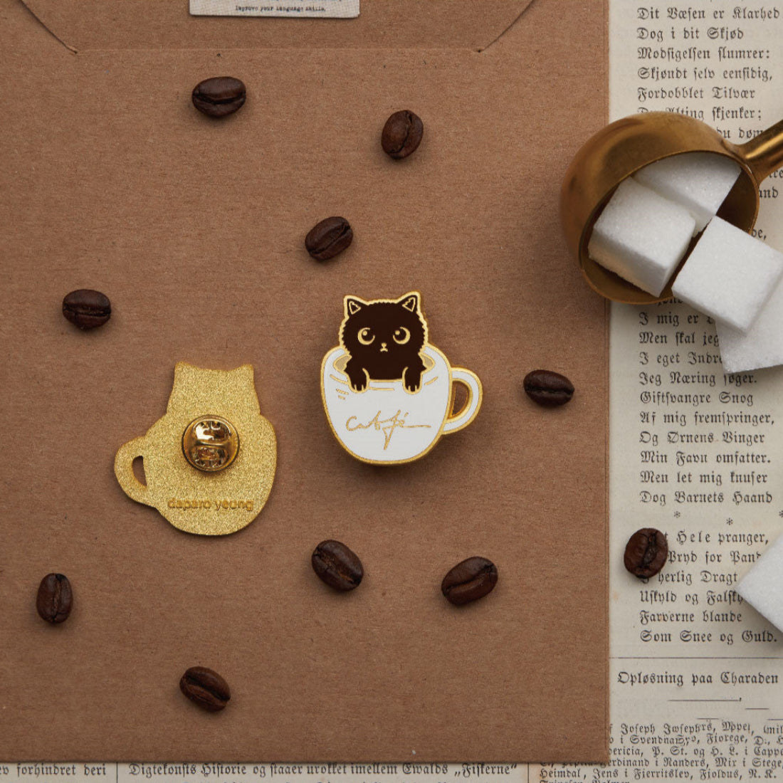 Coffee Cat Designer Original Brooch Creative Badge Cute Couple Cat Jewelry