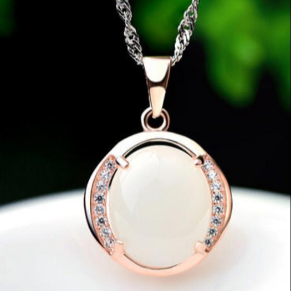 Version Of Vintage Hetian Jade Crystal Pendant S925 Silver Diamond Necklace