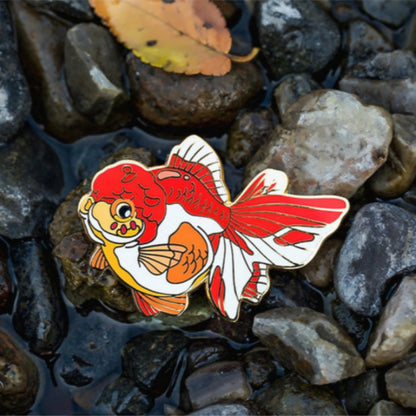 Personalized Decoration Badge Red and White Lion Head Design Goldfish Brooch