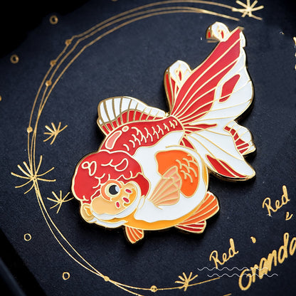 Personalized Decoration Badge Red and White Lion Head Design Goldfish Brooch