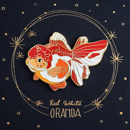 Personalized Decoration Badge Red and White Lion Head Design Goldfish Brooch