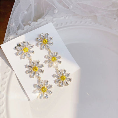 Rhinestone Shiny Earrings Bright Diamond Flower Elegant Temperament Earrings