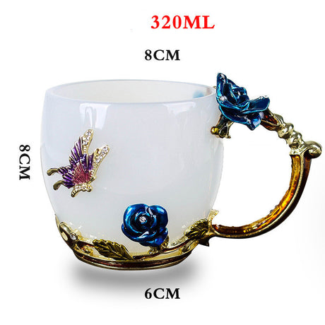 Enamel color sheep fat jade porcelain thickened tea sea jade quality mellow creative handy heat-resistant glass juice cup gift box