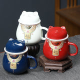 Tea Water Separation Mug Fortune Cat Tea Cup With Lid Coffee Mug-1