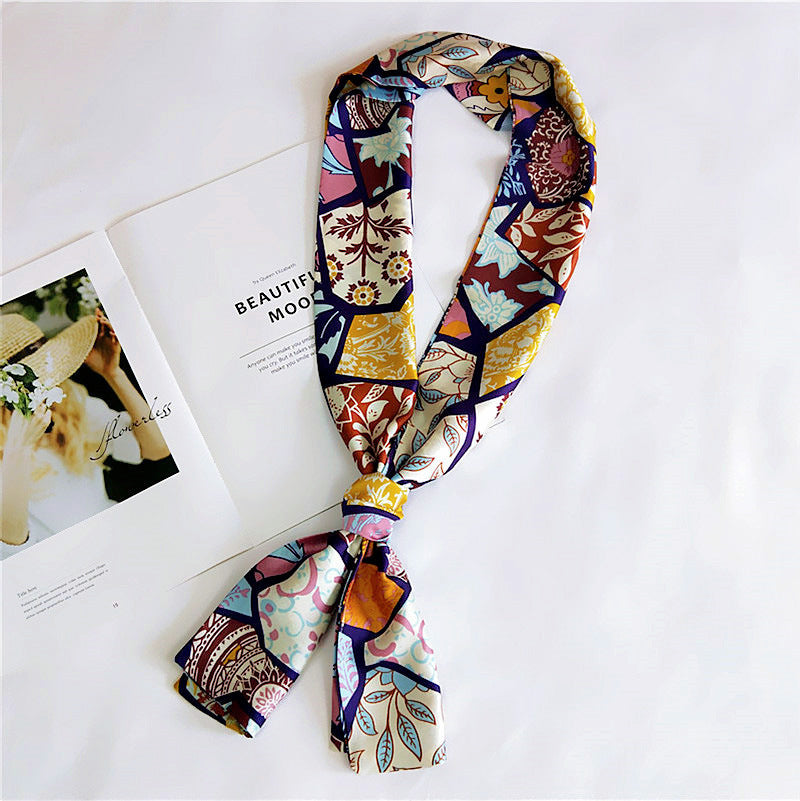 Women's Silk Scarf Long Spring and Autumn Double-sided Dual-use Scarf