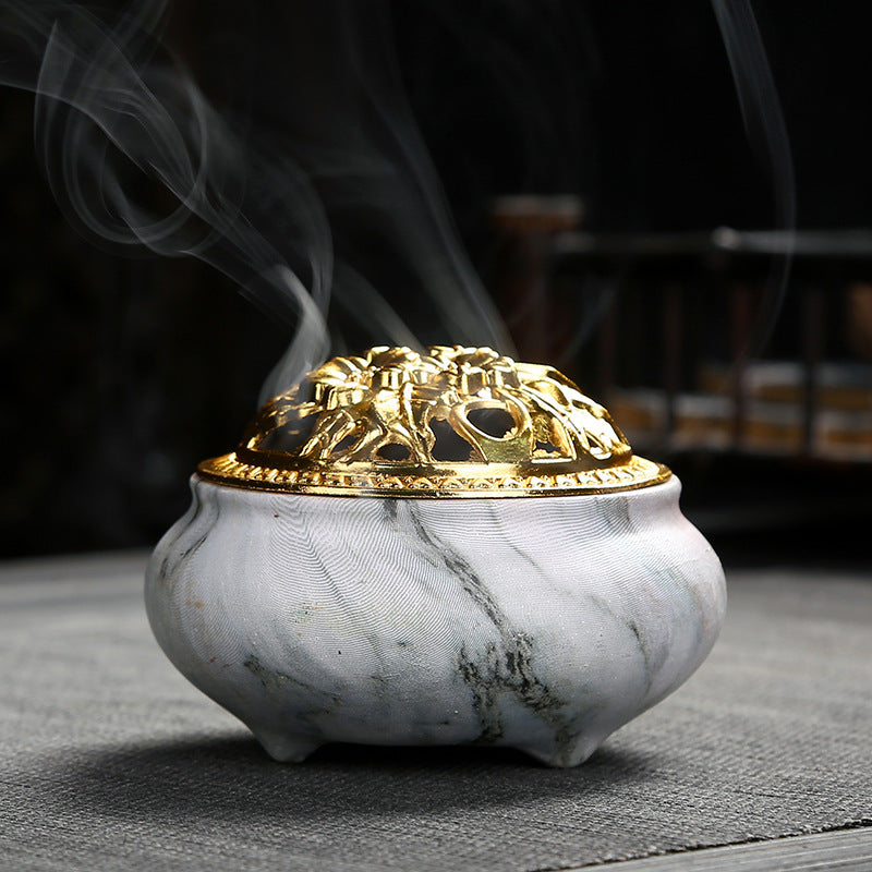 Home Fashion Decoration Marbleized Pattern Ceramic Incense Burner-3