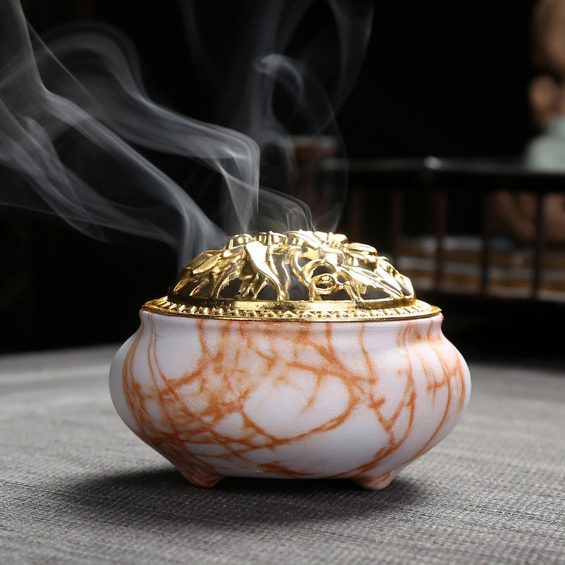 Home Fashion Decoration Marbleized Pattern Ceramic Incense Burner-4