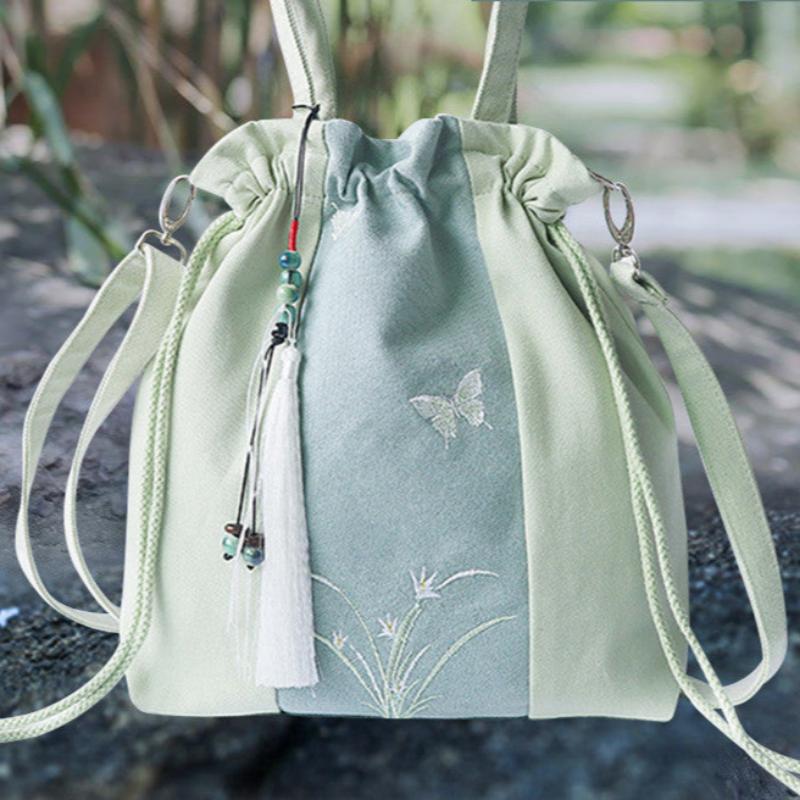 Chinese Element Style Female Hanfu Messenger Canvas Bag Cotton and Linen Embroidered Bag