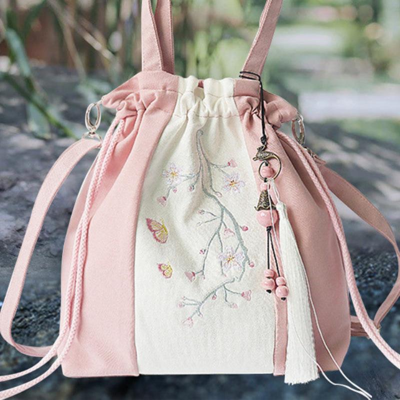 Chinese Element Style Female Hanfu Messenger Canvas Bag Cotton and Linen Embroidered Bag