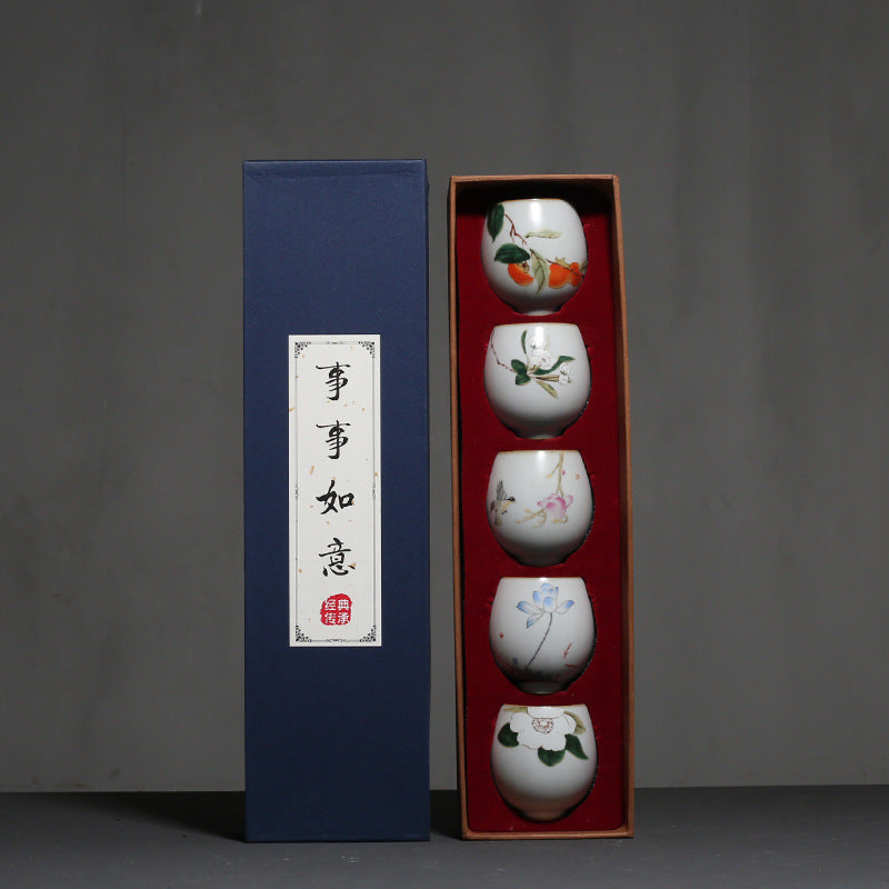 Moon White Ru Kiln Antique Ceramic Kung Fu Teacup Gift Box-3