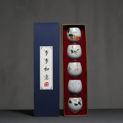 Moon White Ru Kiln Antique Ceramic Kung Fu Teacup Gift Box-3