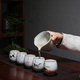 Moon White Ru Kiln Antique Ceramic Kung Fu Teacup Gift Box-1