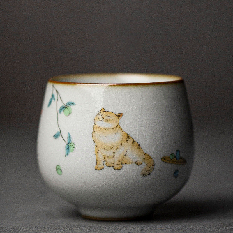 Ru Kiln Cute Cat Ice Crack Ceramic Teacup Master Cup-10