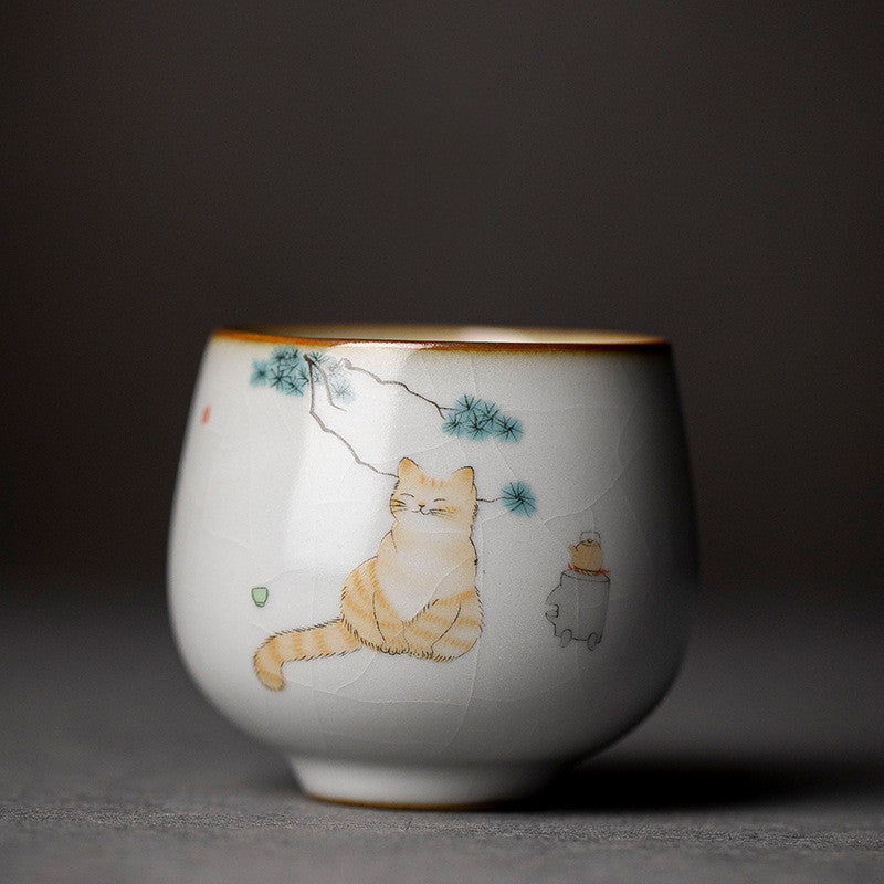 Ru Kiln Cute Cat Ice Crack Ceramic Teacup Master Cup-7