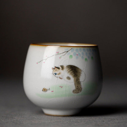 Ru Kiln Cute Cat Ice Crack Ceramic Teacup Master Cup-11