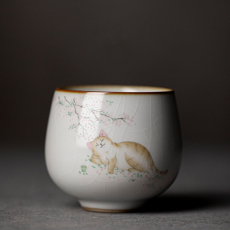 Ru Kiln Cute Cat Ice Crack Ceramic Teacup Master Cup-9