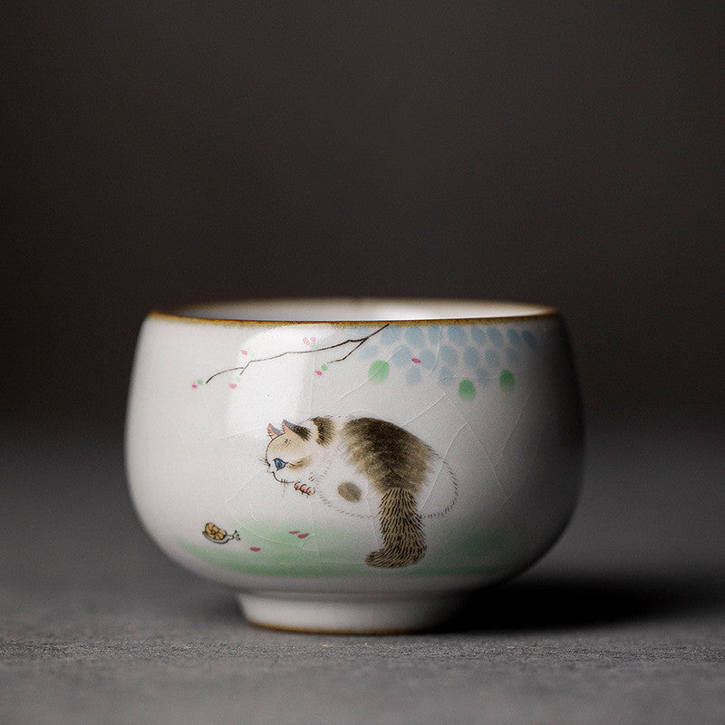 Ru Kiln Cute Cat Ice Crack Ceramic Teacup Master Cup-6