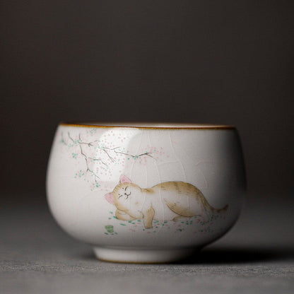 Ru Kiln Cute Cat Ice Crack Ceramic Teacup Master Cup-4