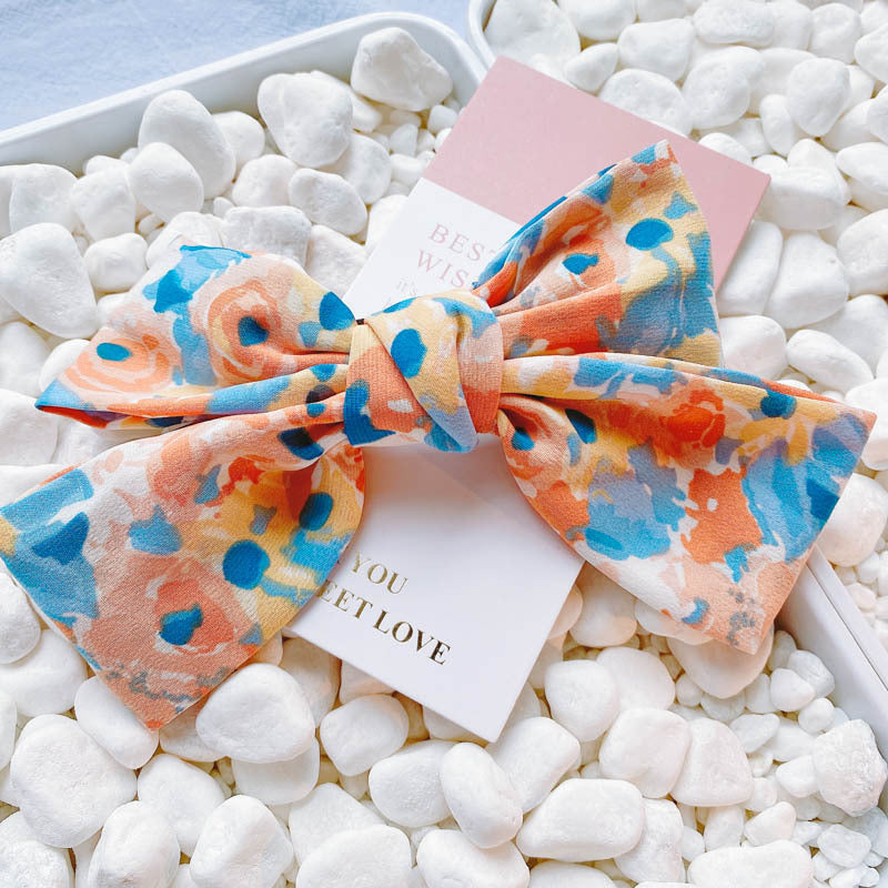 Girl Fabric Printing Bow Hairpin Duck Beak Top Edge Hairpin