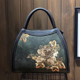 Large Capacity Fortune Flower Leather Embroidery Handbag-2