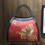 Large Capacity Fortune Flower Leather Embroidery Handbag-3