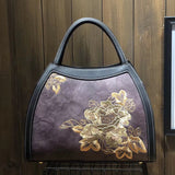 Large Capacity Fortune Flower Leather Embroidery Handbag-7