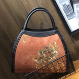 Large Capacity Fortune Flower Leather Embroidery Handbag-4