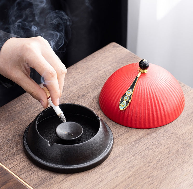 Official Hat Ashtray Creative Home Office Personality Trend Living Room Chinese Anti-Fly Ash Dust-Proof Ceramics