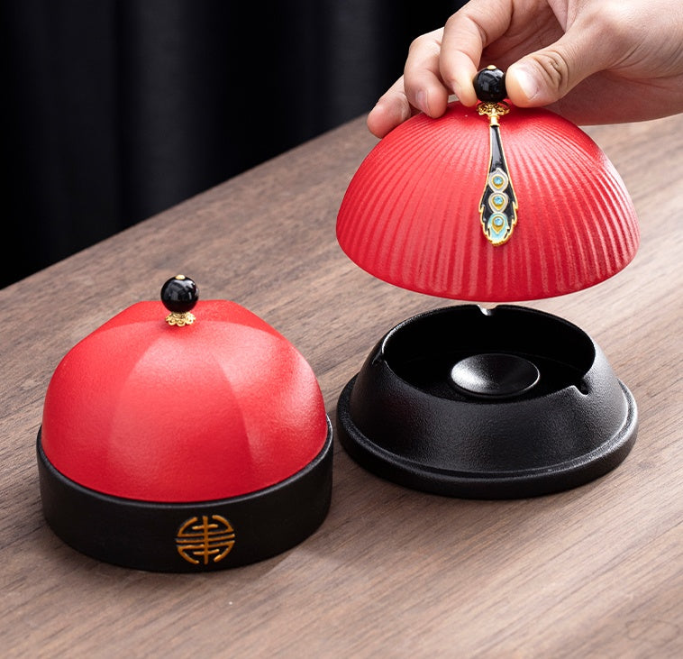 Official Hat Ashtray Creative Home Office Personality Trend Living Room Chinese Anti-Fly Ash Dust-Proof Ceramics