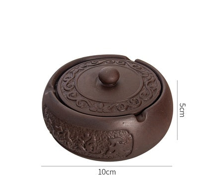 Purple Sand With Cover Household Ashtray Chinese Style Small Ceramic Fashion Ashtray Creative Personality Living Room Hotel Ashtray