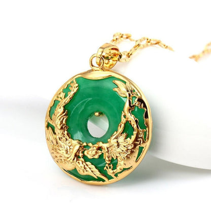 Dragon And Phoenix Gold and Jade Necklace