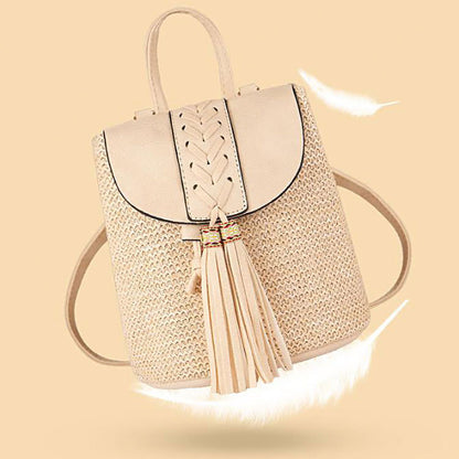 Spring and Summer New Style Straw Woven Women's Backpack Simple Beach Bucket Women's Bag