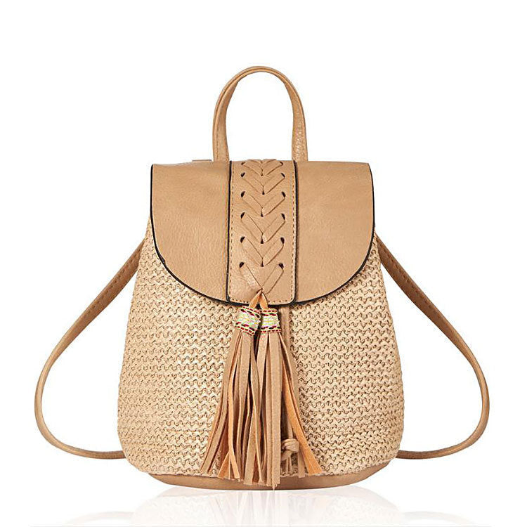 Spring and Summer New Style Straw Woven Women's Backpack Simple Beach Bucket Women's Bag