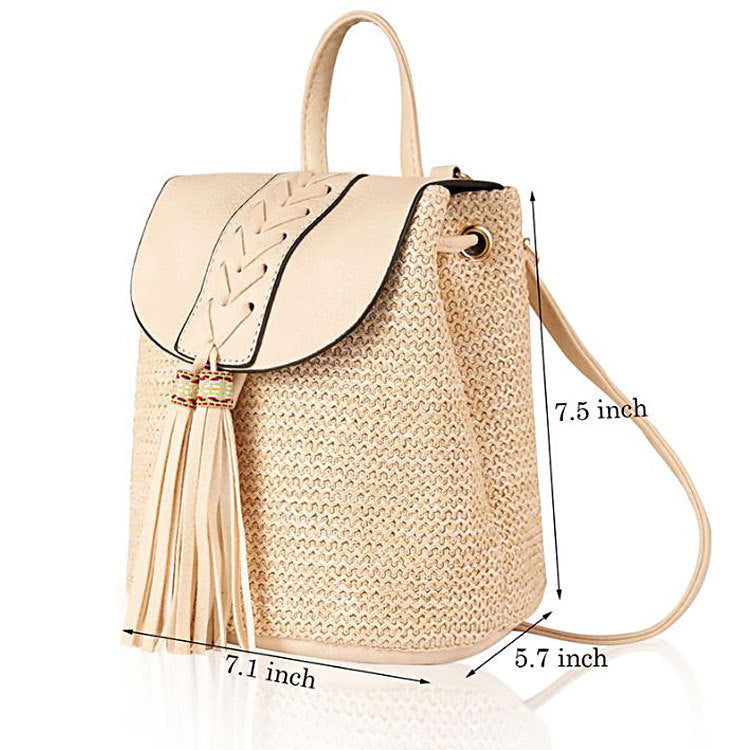 Spring and Summer New Style Straw Woven Women's Backpack Simple Beach Bucket Women's Bag