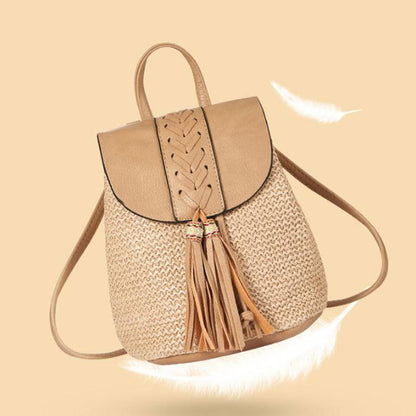 Spring and Summer New Style Straw Woven Women's Backpack Simple Beach Bucket Women's Bag