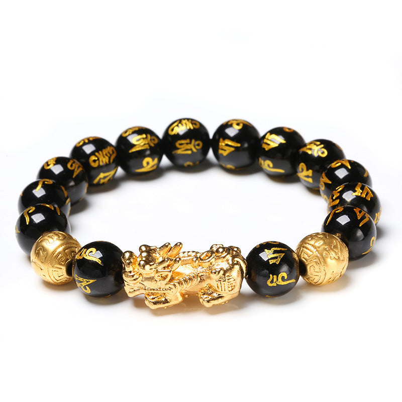 Schwarzes Obsidian -Vermögensarmband Einstellbare Freisetzungen negative Energien Armband mit goldenem Pi xiu glückliches wohlhabendes Amulettarmband