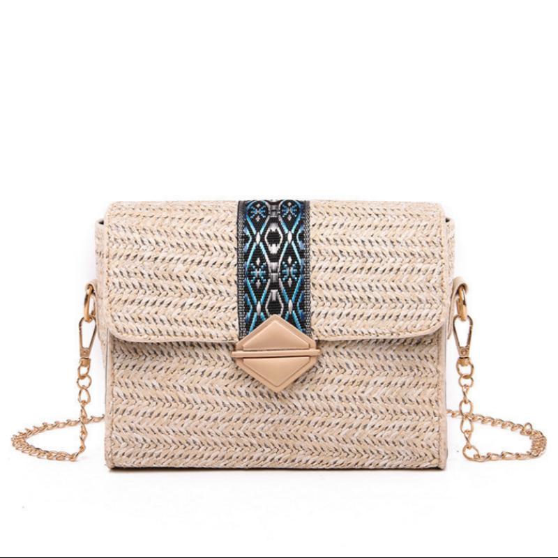 Summer New National Style Straw Woven Bag Seaside Holiday Leisure Woven Women'S Bag Single Shoulder Bag Chain Messenger Bag