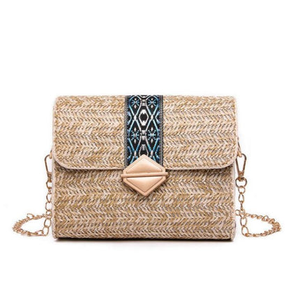 Summer New National Style Straw Woven Bag Seaside Holiday Leisure Woven Women'S Bag Single Shoulder Bag Chain Messenger Bag