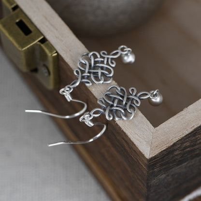 Retro Literary And Artistic Temperament Chinese Knotted Knot Silver Earrings